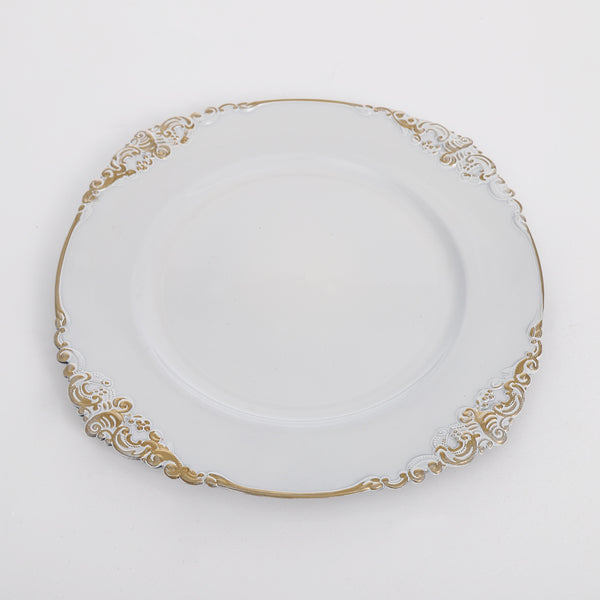 HIRE ZZZ998 - White & Gold Vintage Charger Plates | 150 Available