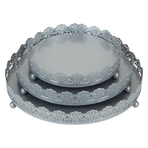 HIRE ACC003 - Antique Silver Vintage Crystals Set of 3 Decorative Trays | 1 Set Available