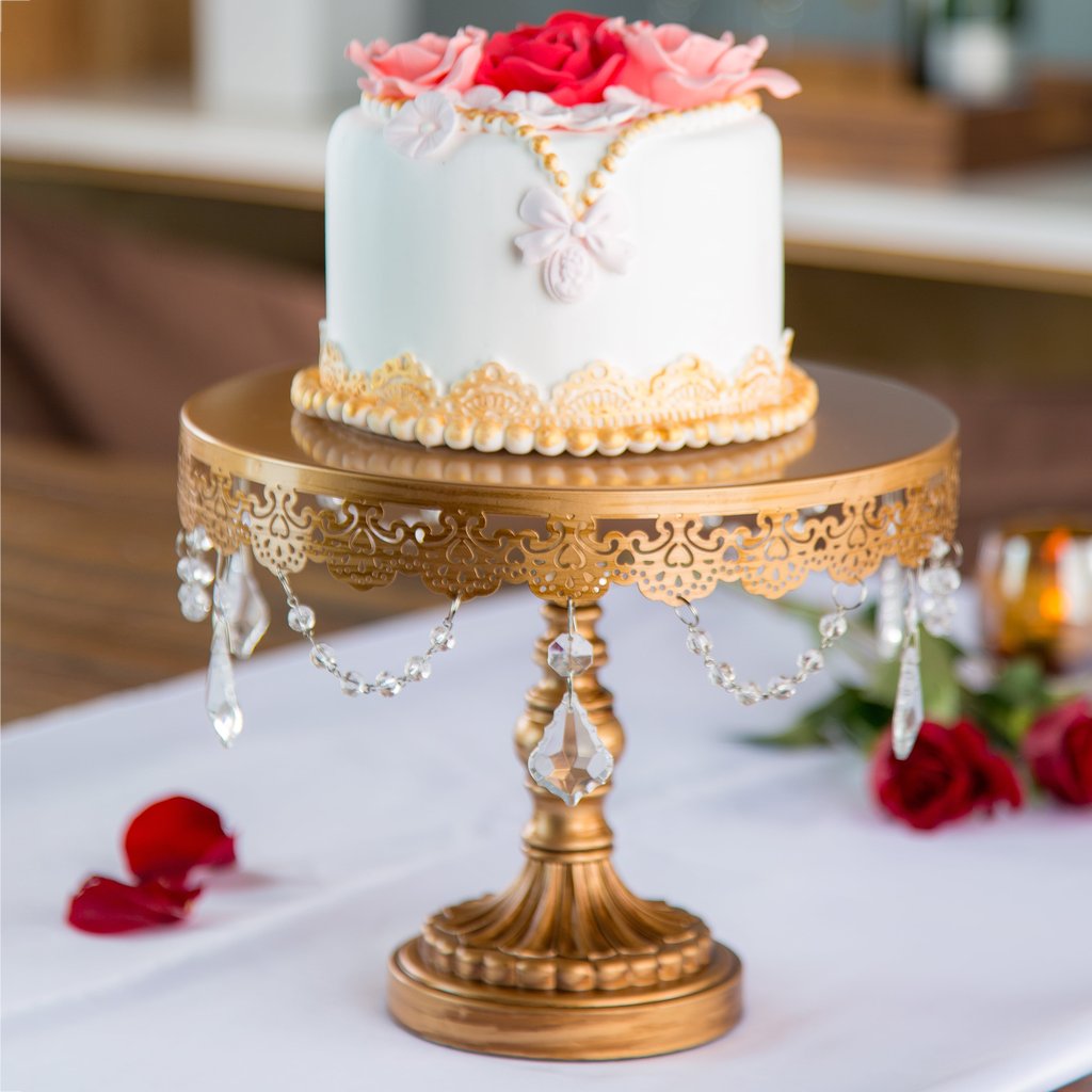 HIRE ACC021 - Antique Gold Vintage Crystals 10" Cake Stand | 1 Available