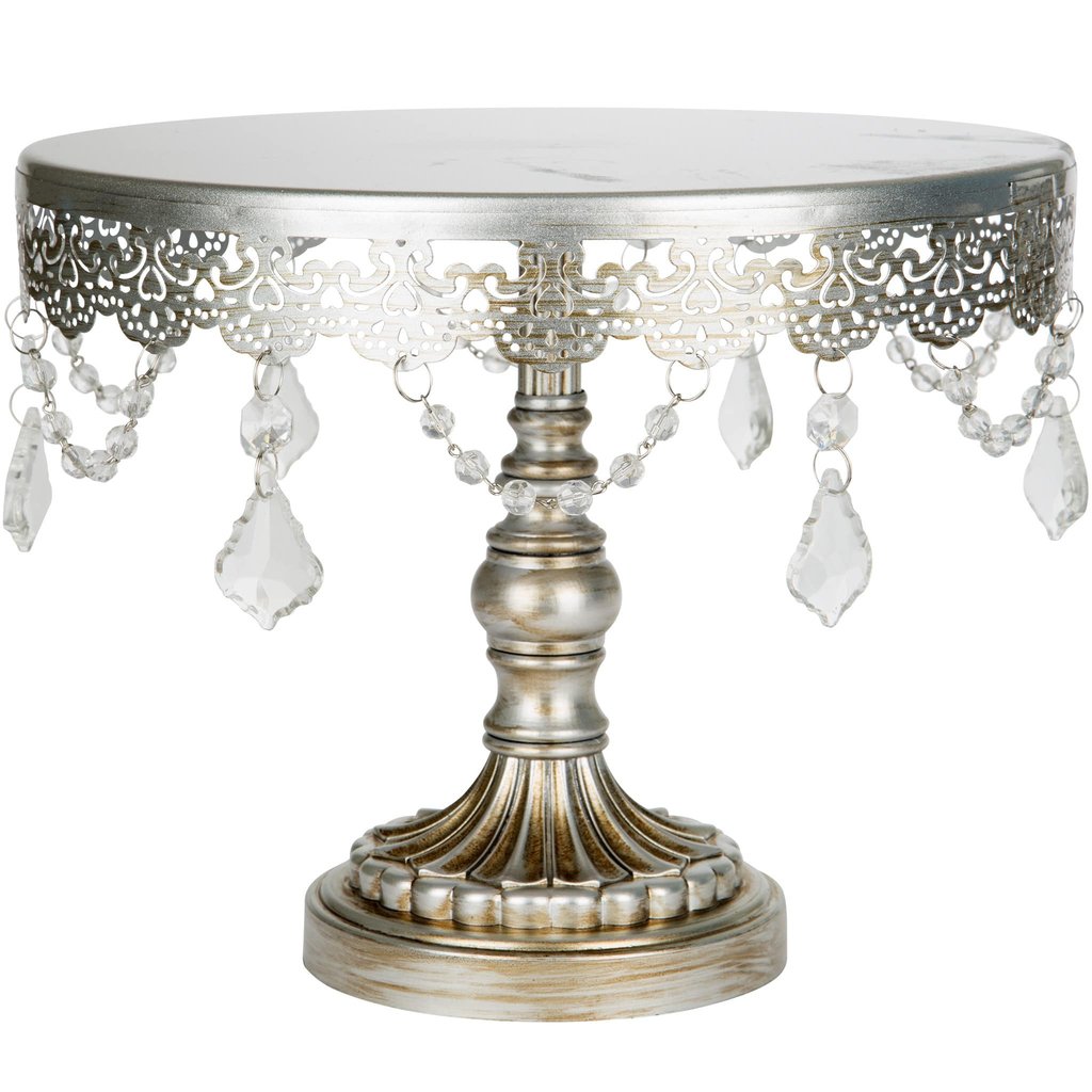 HIRE ACC001 - Antique Silver Vintage Crystals 10" Cake Stand | 2 Available