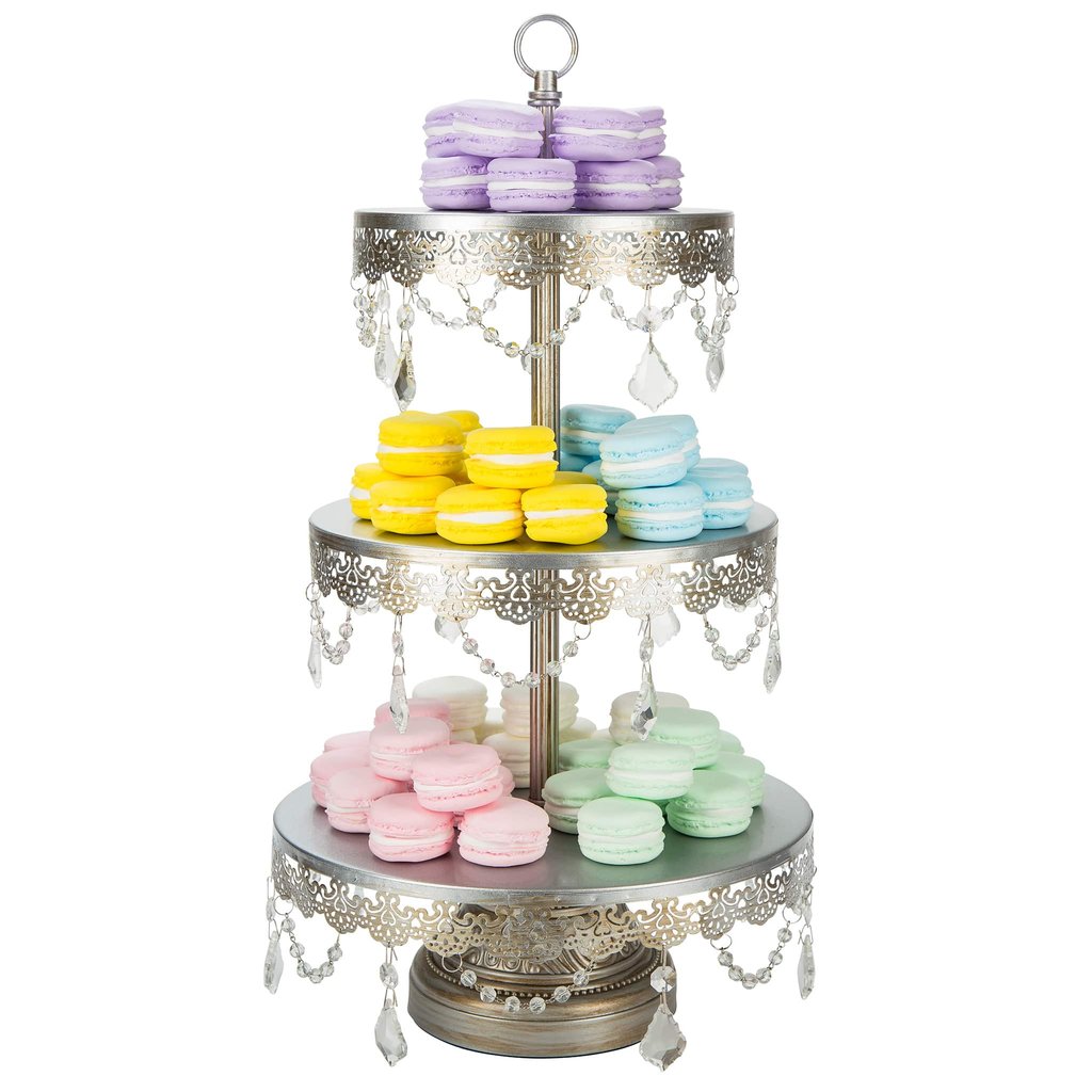 HIRE ACC002 - Antique Silver Vintage Crystals 3 Tier Cake Stand | 2 Available