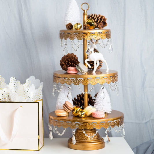 HIRE ACC022 - Antique Gold Vintage Crystals 3 Tier Cake Stand | 2 Available