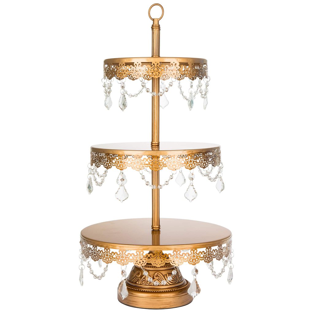 HIRE ACC022 - Antique Gold Vintage Crystals 3 Tier Cake Stand | 2 Available
